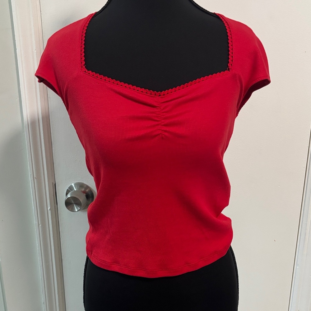 H&M Red Square Neck Blouse